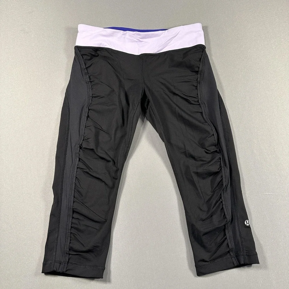 Lululemon Leggings Womens 10 Black Colorblock Capri Yoga Athletic Gym Ruched